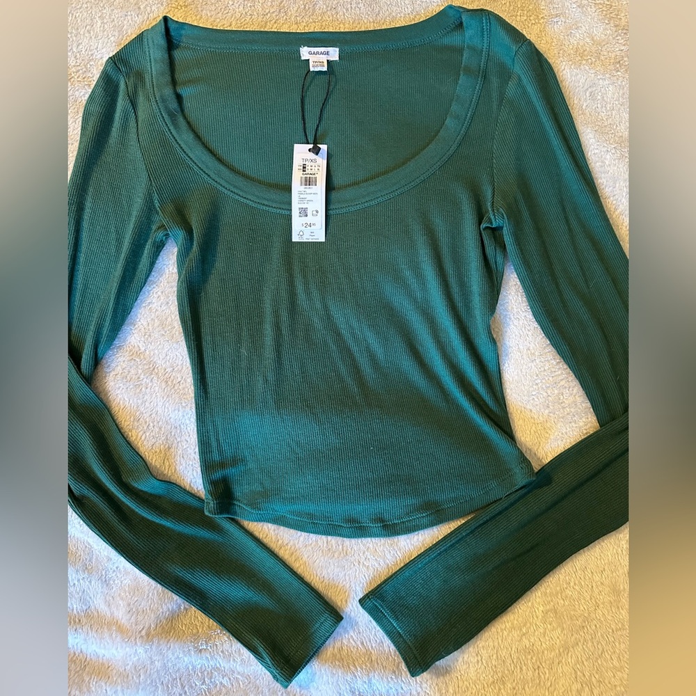 Garage Forest Green Long Sleeve Ribbed Top